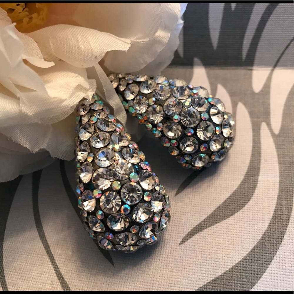 Big shiny statement earrings silver tone